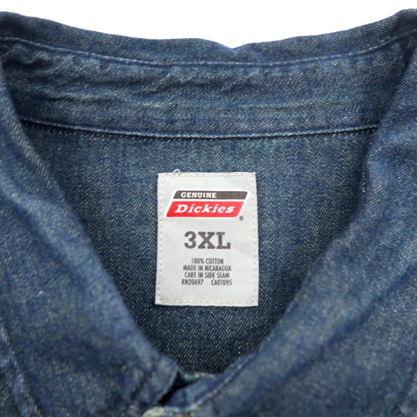 Dickies デニム ボタンダウンシャツ 3XL ダークインディゴ ブルー  ビッグサイズ ニカラグア製