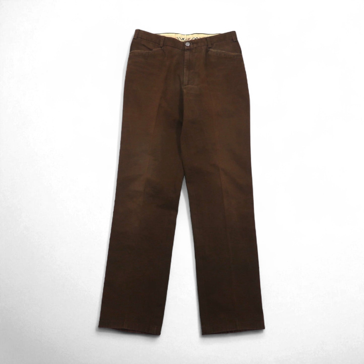 BURBERRY x DAVIDE CENCI Center Press Straight Chino Pants, Size M, Brown, Cotton