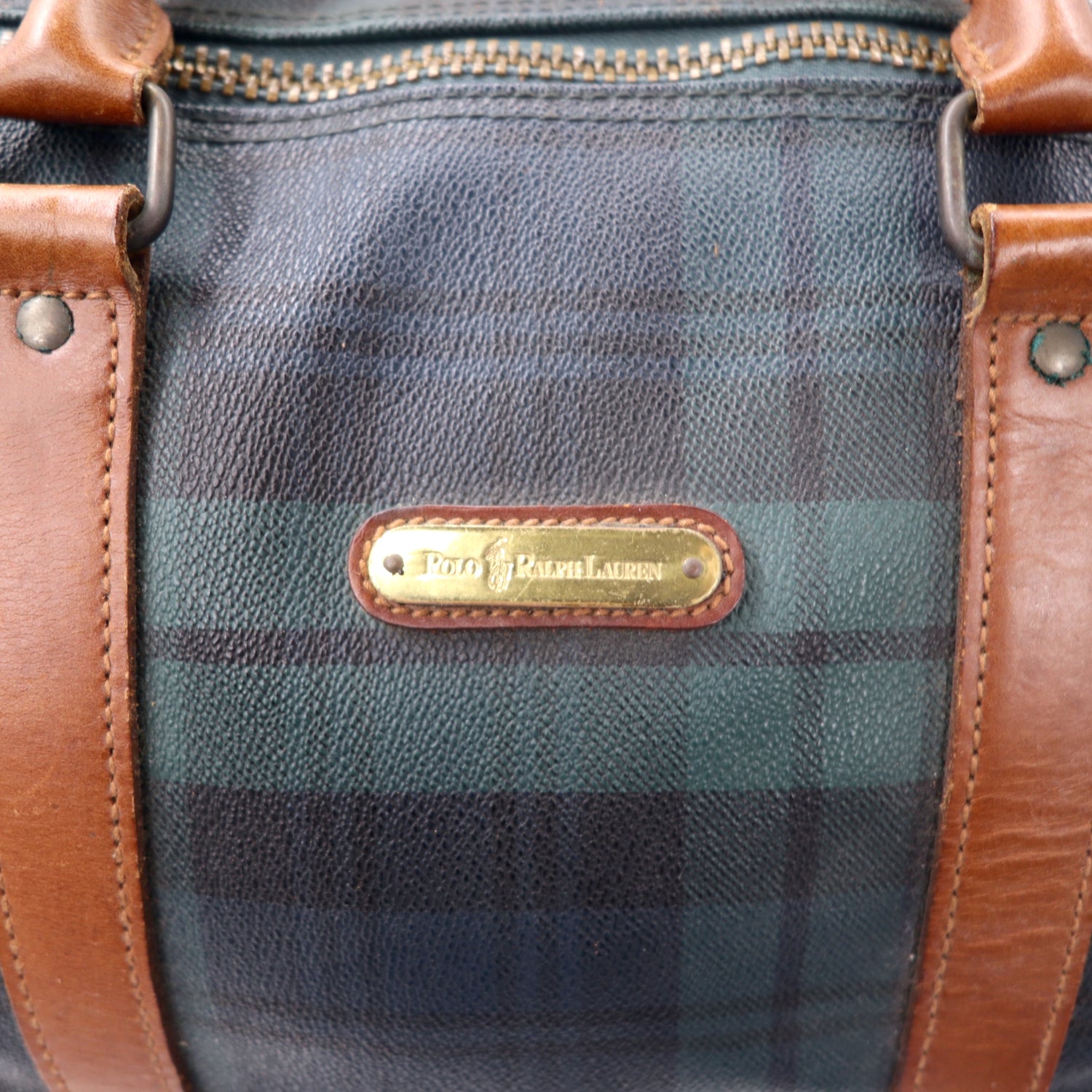 POLO RALPH LAUREN Boston Bag Green CHECKED PVC Leather Switch