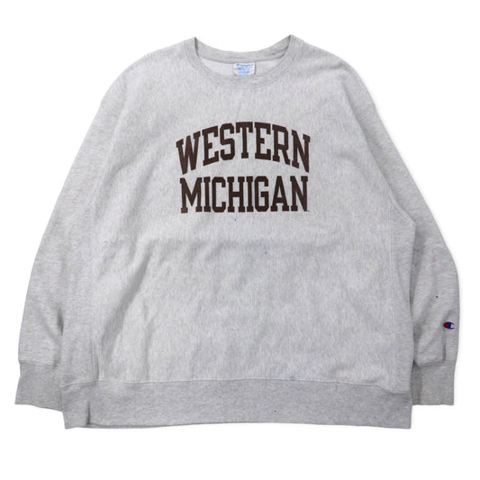 Champion リバースウィーブ スウェット 3XL グレー コットン カレッジ WESTERN MICHIGAN アーチロゴ 2段 青単タグ 復刻 ビッグサイズ エルサルバドル製