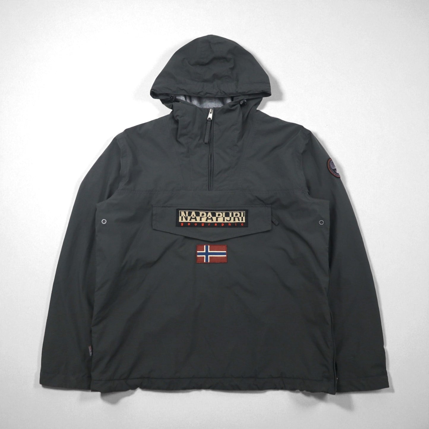 NAPAPIJRI ハーフジップ アノラックパーカー ナイロンジャケット XL グレー 裏地フリース サイドジップ スリット N0YGNJ REGULAR FIT