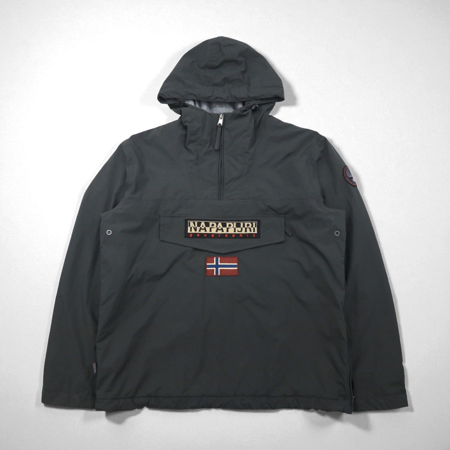 NAPAPIJRI ハーフジップ アノラックパーカー ナイロンジャケット XL グレー 裏地フリース サイドジップ スリット N0YGNJ REGULAR FIT
