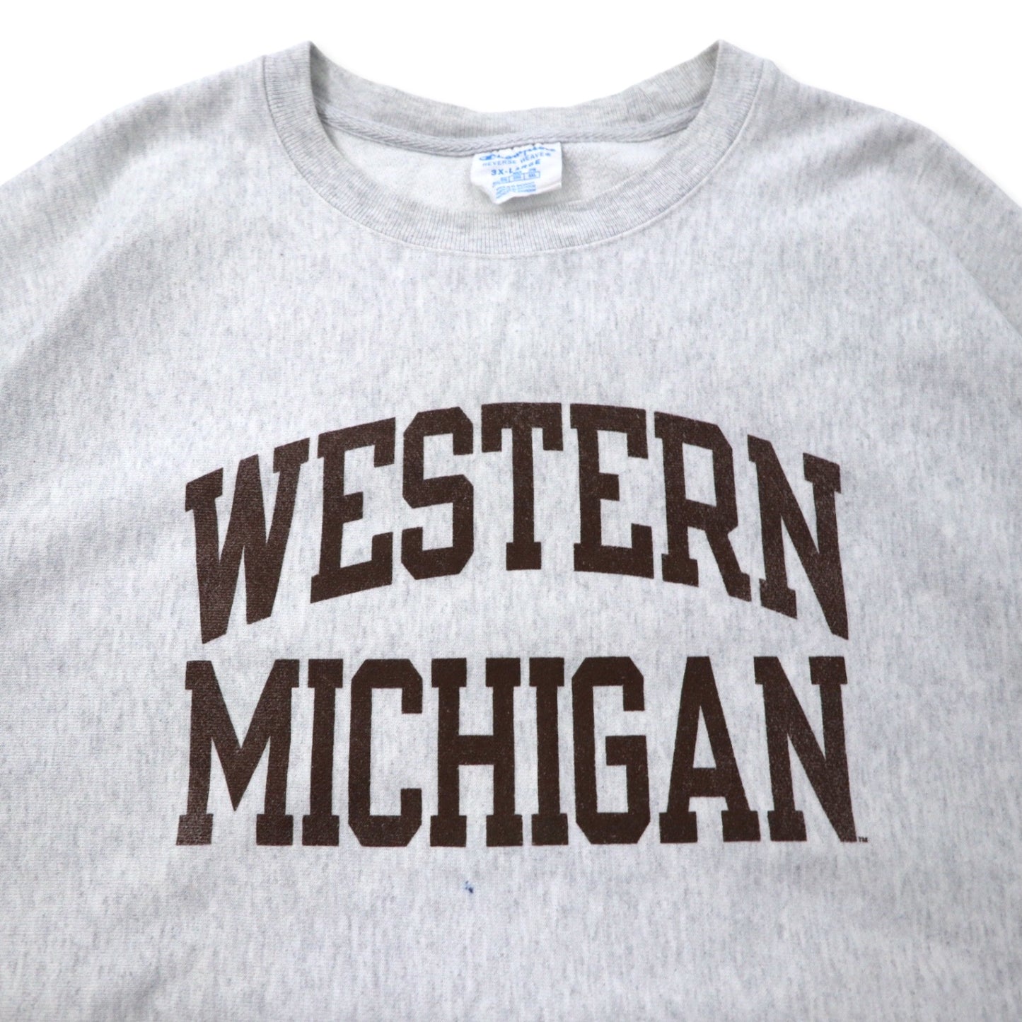 Champion リバースウィーブ スウェット 3XL グレー コットン カレッジ WESTERN MICHIGAN アーチロゴ 2段 青単タグ 復刻 ビッグサイズ エルサルバドル製