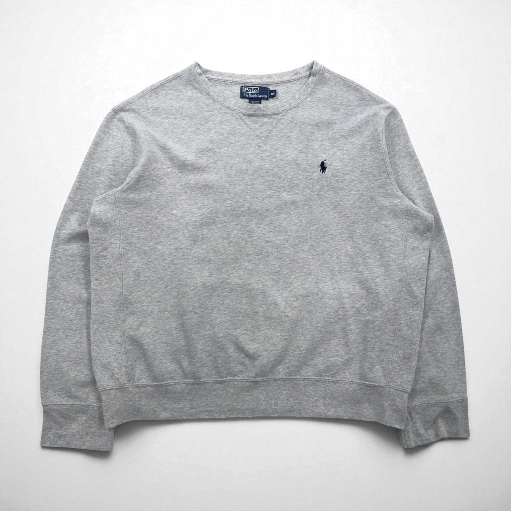 Polo by Ralph Lauren 90s Crew Neck Sweatshirt, XL, Gray, Solid Color, Small Pony Embroidery