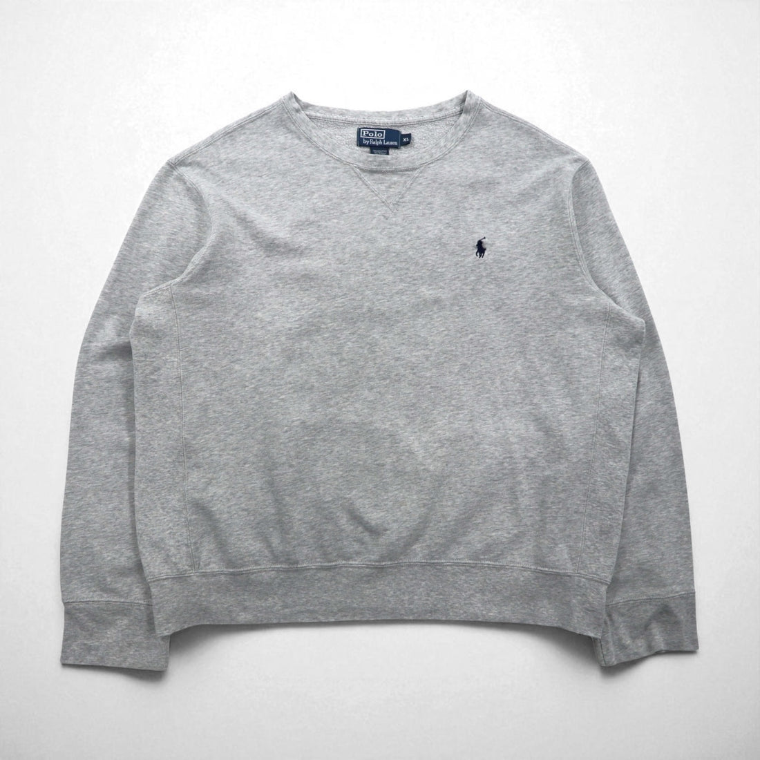 Polo by Ralph Lauren 90s Crew Neck Sweatshirt, XL, Gray, Solid Color, Small Pony Embroidery