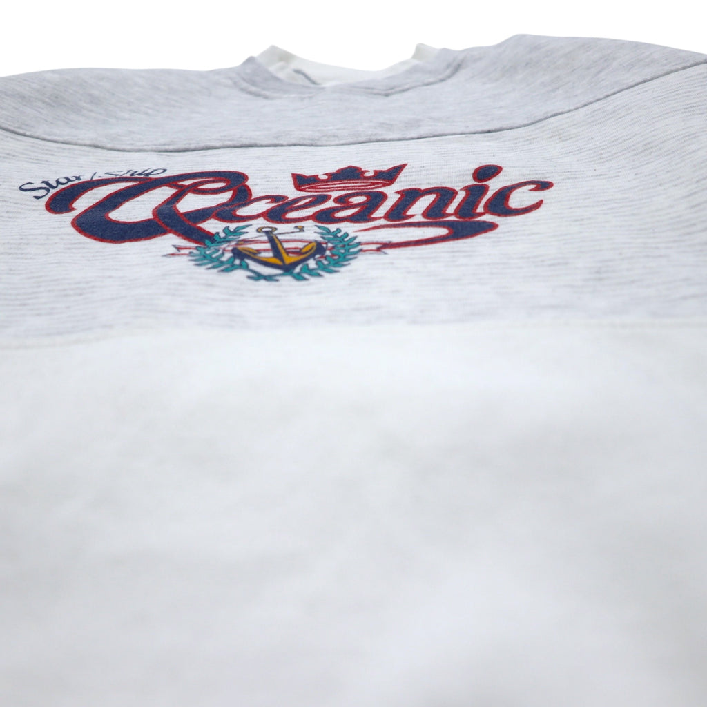 90s GEAR FOR SPORTS Printed Sweatshirt L Grey Cotton Polyester Fleece Lining STAR SHIP OCEANIC