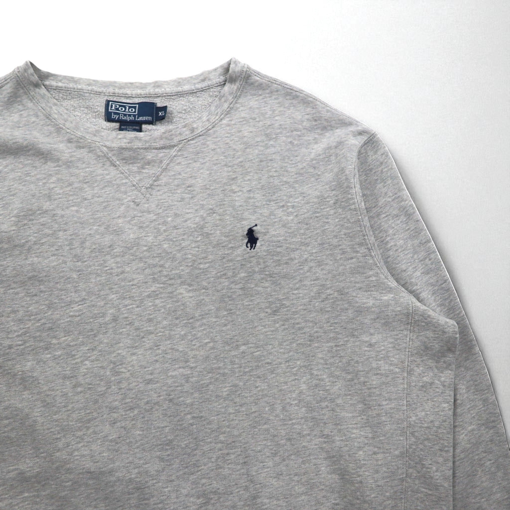 Polo by Ralph Lauren 90s Crew Neck Sweatshirt, XL, Gray, Solid Color, Small Pony Embroidery