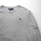 Polo by Ralph Lauren 90s Crew Neck Sweatshirt, XL, Gray, Solid Color, Small Pony Embroidery
