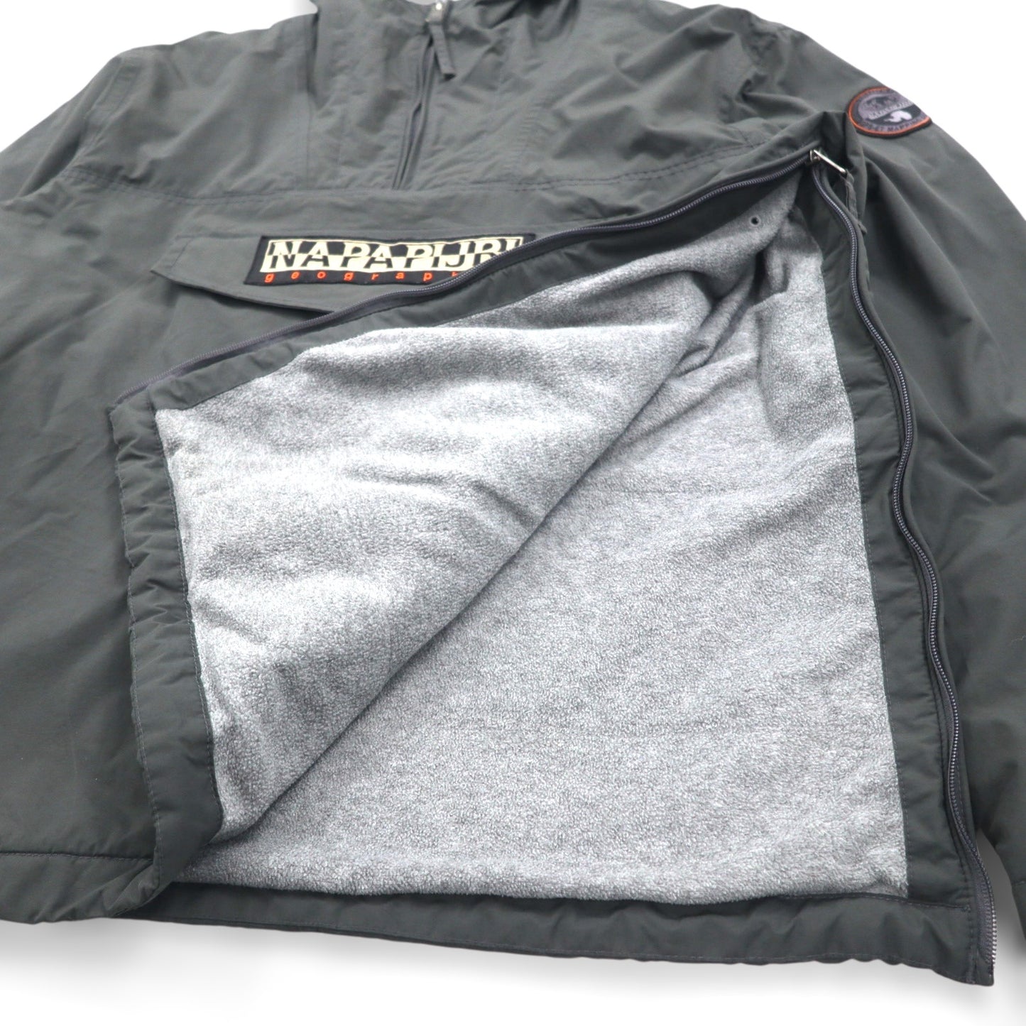 NAPAPIJRI ハーフジップ アノラックパーカー ナイロンジャケット XL グレー 裏地フリース サイドジップ スリット N0YGNJ REGULAR FIT