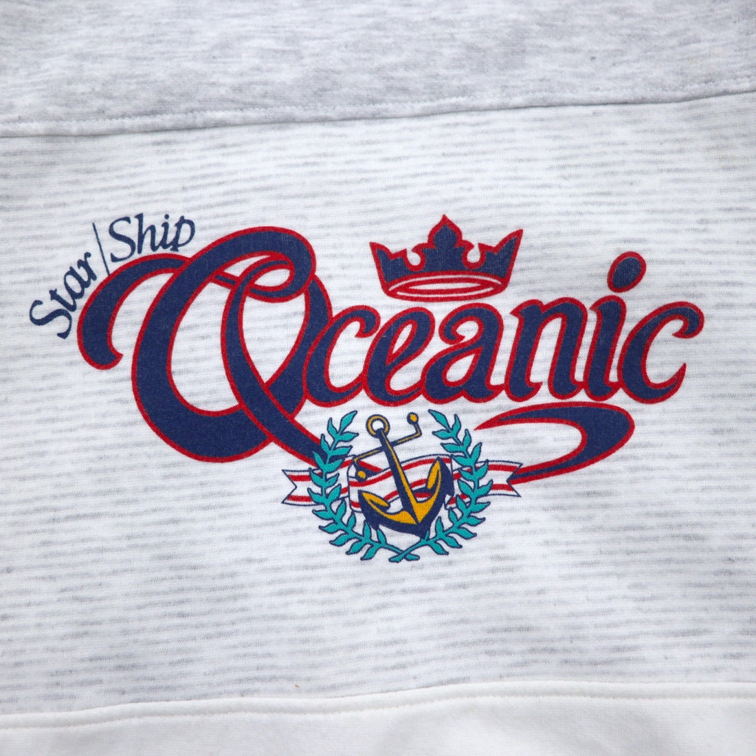 90s GEAR FOR SPORTS Printed Sweatshirt L Grey Cotton Polyester Fleece Lining STAR SHIP OCEANIC