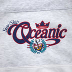 90s GEAR FOR SPORTS Printed Sweatshirt L Grey Cotton Polyester Fleece Lining STAR SHIP OCEANIC