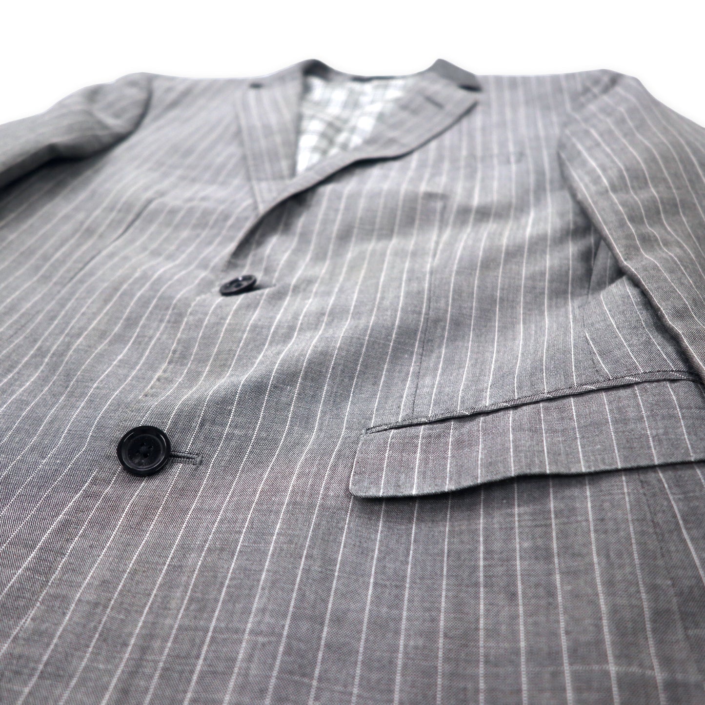BURBERRY BLACK LABEL 2b Tailored Jacket S Gray Striped Wool linen ...