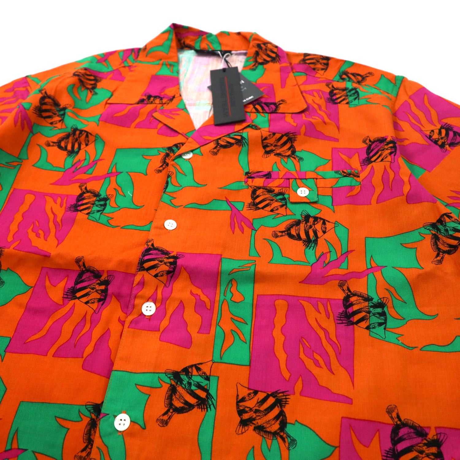 ALPHA CUBIC 80s Hawaiian Shirt 36 Orange Patterned Tropical Fish ...