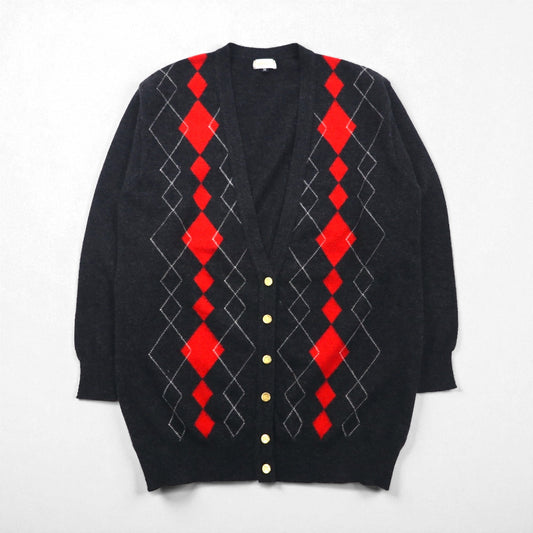 BURBERRYS 90年代 日本製 オールド アーガイル ニット カーディガン M グレー ウール 金ボタン オーバーサイズ ロング丈