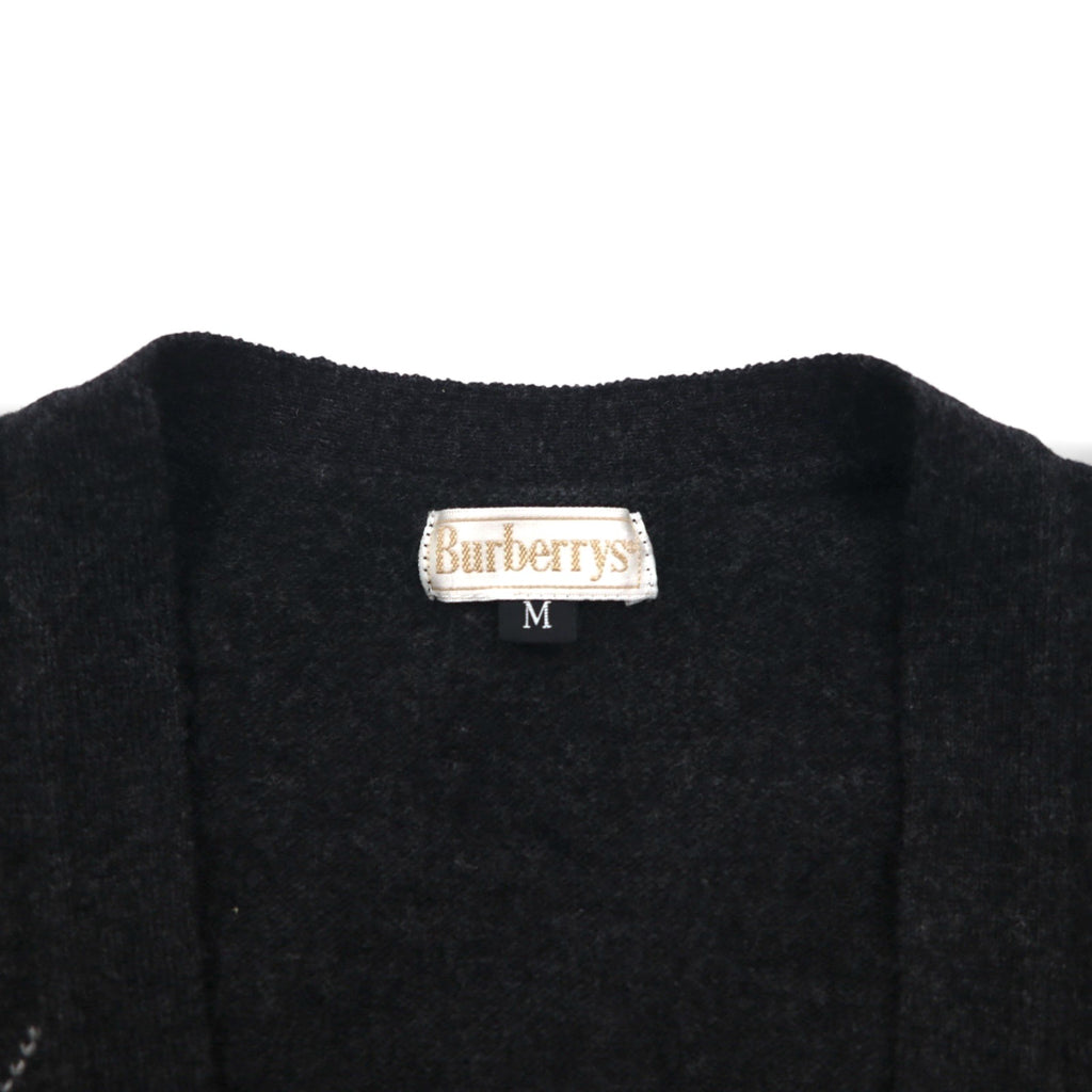 BURBERRYS 90年代 日本製 オールド アーガイル ニット カーディガン M グレー ウール 金ボタン オーバーサイズ ロング丈