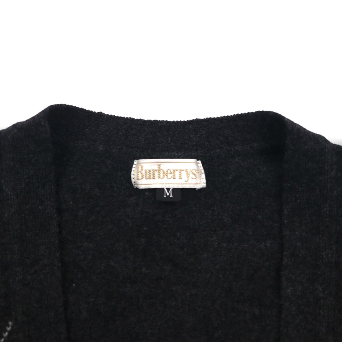 BURBERRYS 90年代 日本製 オールド アーガイル ニット カーディガン M グレー ウール 金ボタン オーバーサイズ ロング丈