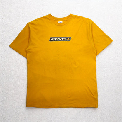 adidas カナダ製 00年代 3ストライプ ロゴプリント Tシャツ XL イエロー コットン