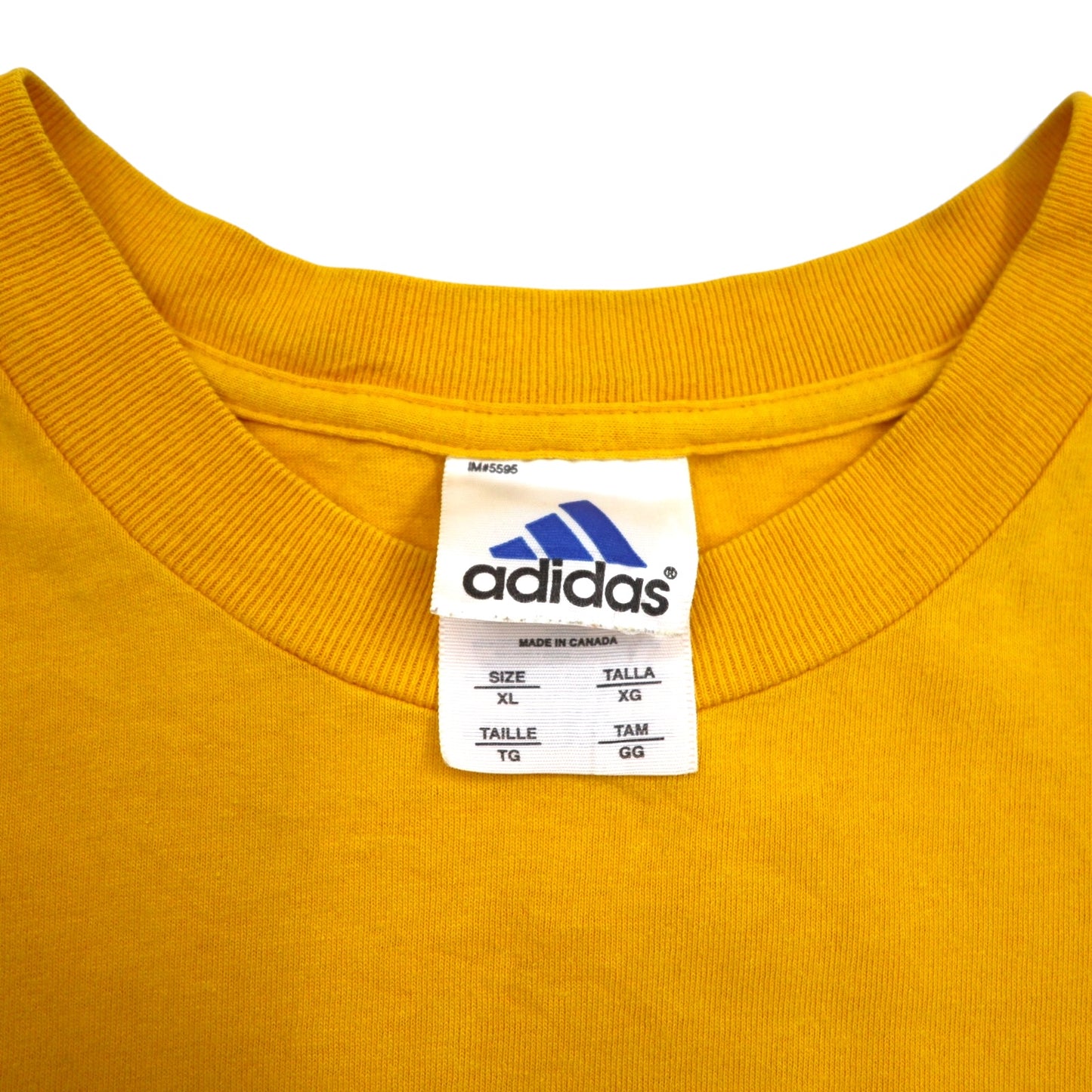 adidas カナダ製 00年代 3ストライプ ロゴプリント Tシャツ XL イエロー コットン
