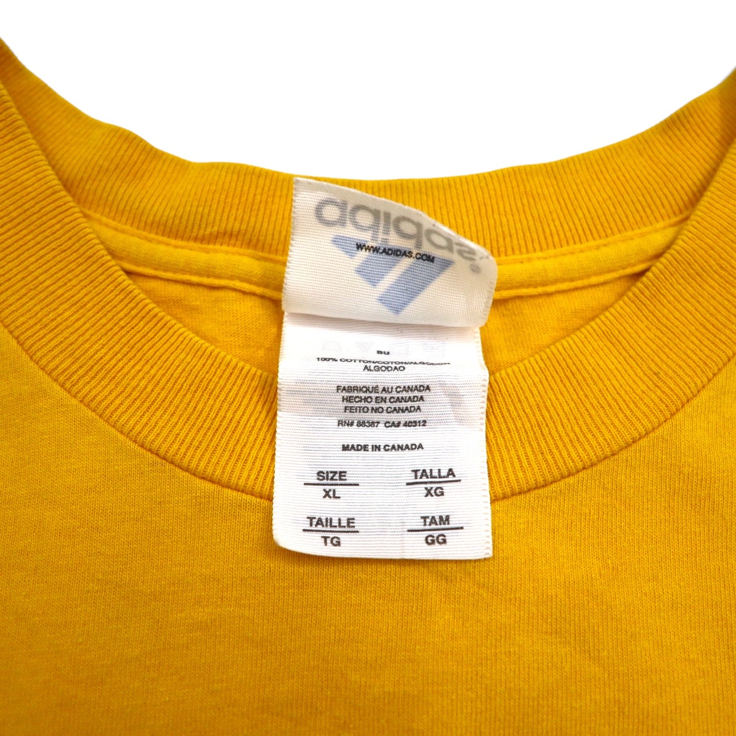 adidas カナダ製 00年代 3ストライプ ロゴプリント Tシャツ XL イエロー コットン