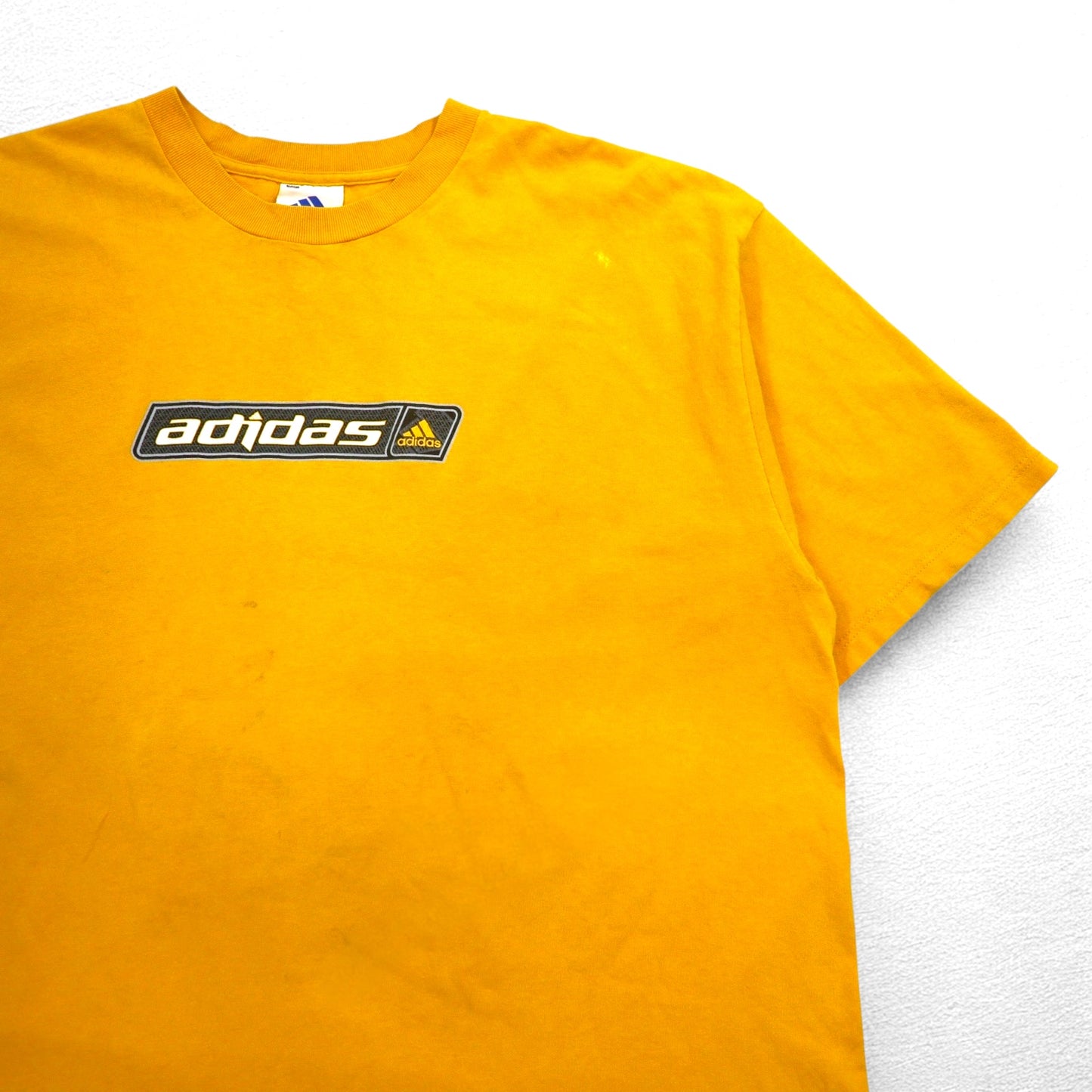 adidas カナダ製 00年代 3ストライプ ロゴプリント Tシャツ XL イエロー コットン