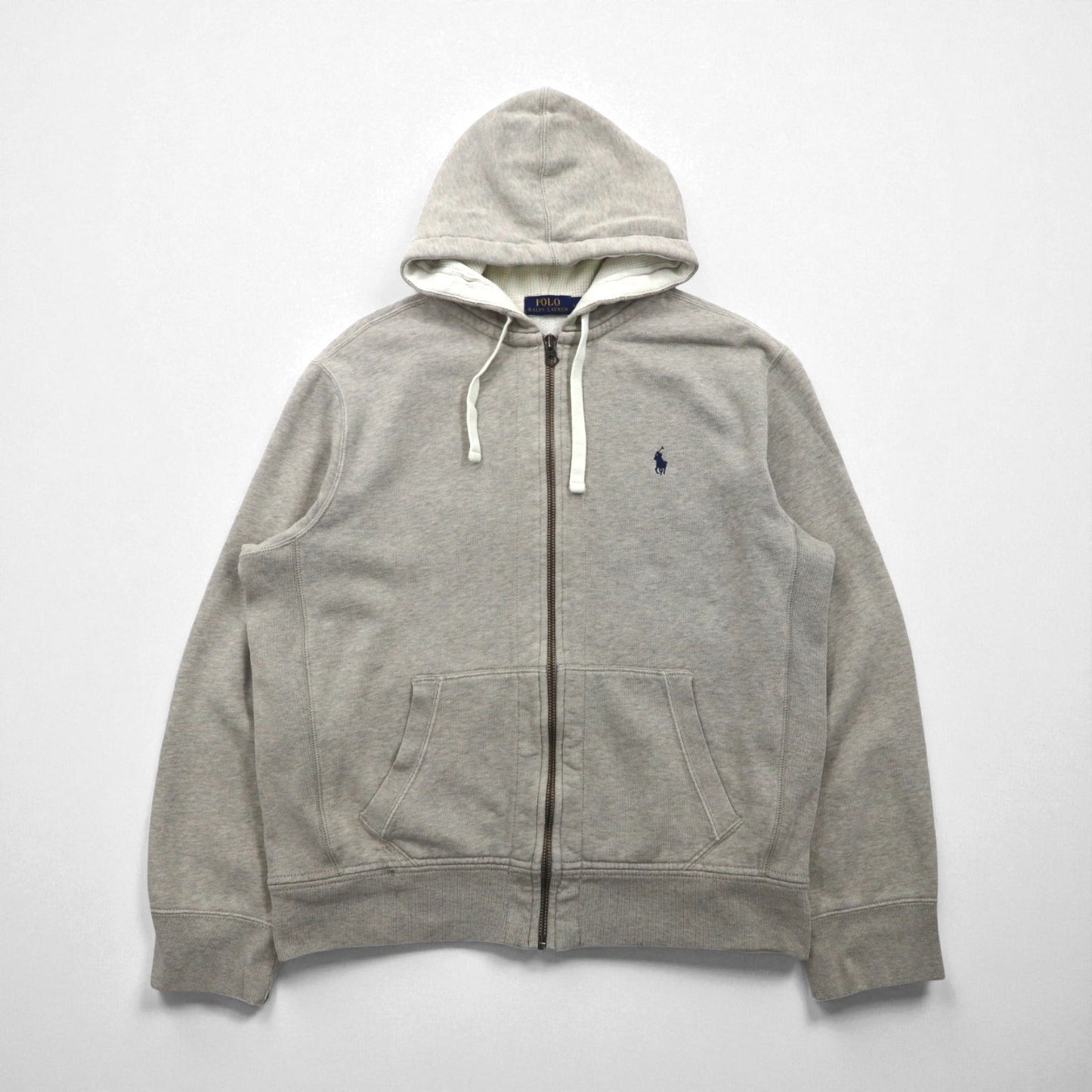 Polo Ralph Lauren リバースウィーブ ジップパーカー L グレー 刺繍 スモールポニー 裏地 サーマル フロントポケット