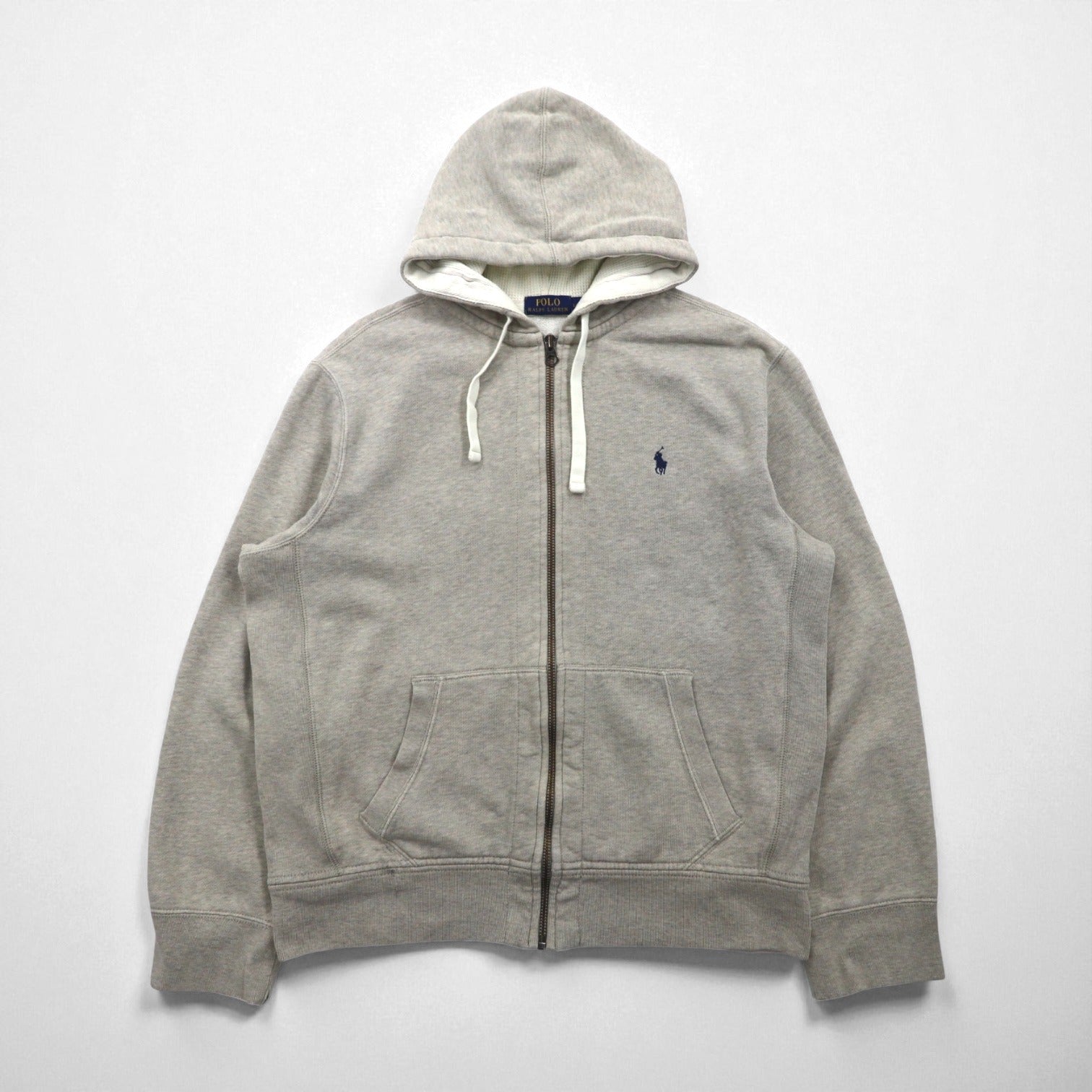 Polo Ralph Lauren リバースウィーブ ジップパーカー L グレー 刺繍 スモールポニー 裏地 サーマル フロントポケット