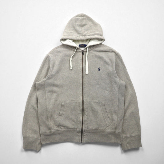 Polo Ralph Lauren リバースウィーブ ジップパーカー L グレー 刺繍 スモールポニー 裏地 サーマル フロントポケット