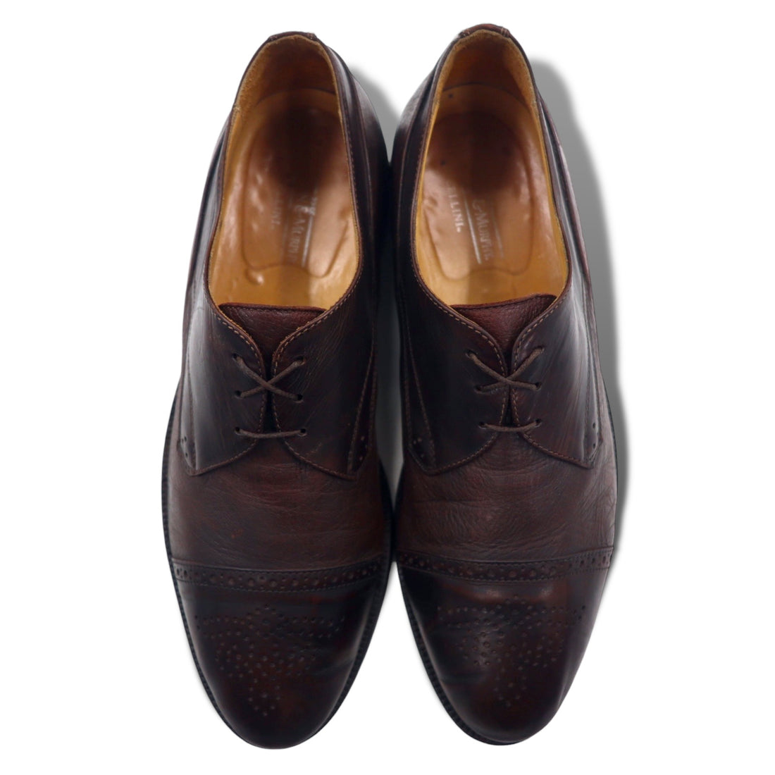 JOHNSTON &amp; MURPHY Italian medallion semi-brogue dress shoes, 28cm, brown leather, CELLINI 3182