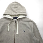 Polo Ralph Lauren Reverse Weave Zip Hoodie, Large, Gray Embroidery, Small Pony, Thermal Lining, Front Pocket