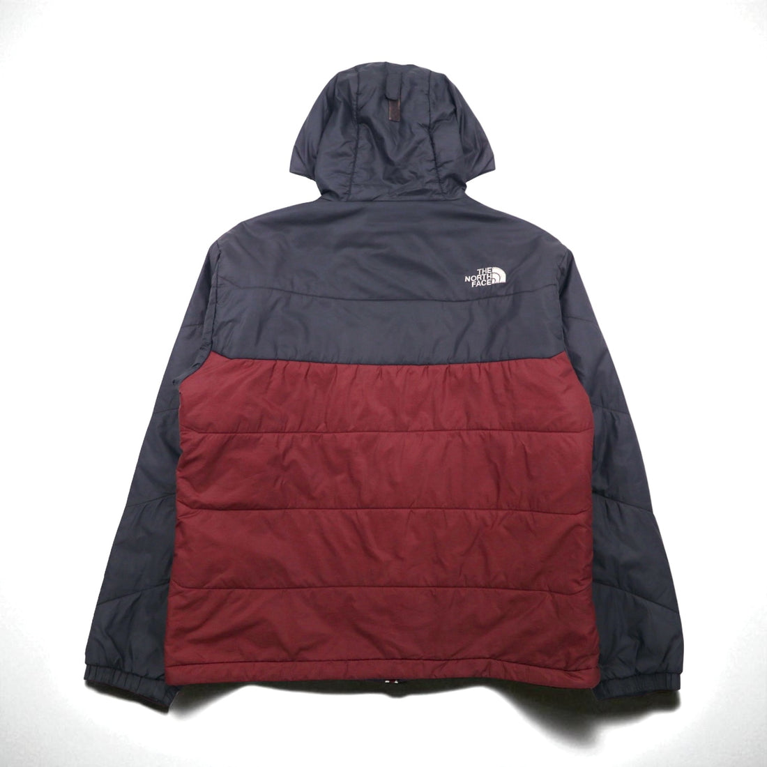 THE NORTH FACE Primaloft Padded Hoodie Jacket, Size L, Gray/Bordeaux Two-Tone Nylon