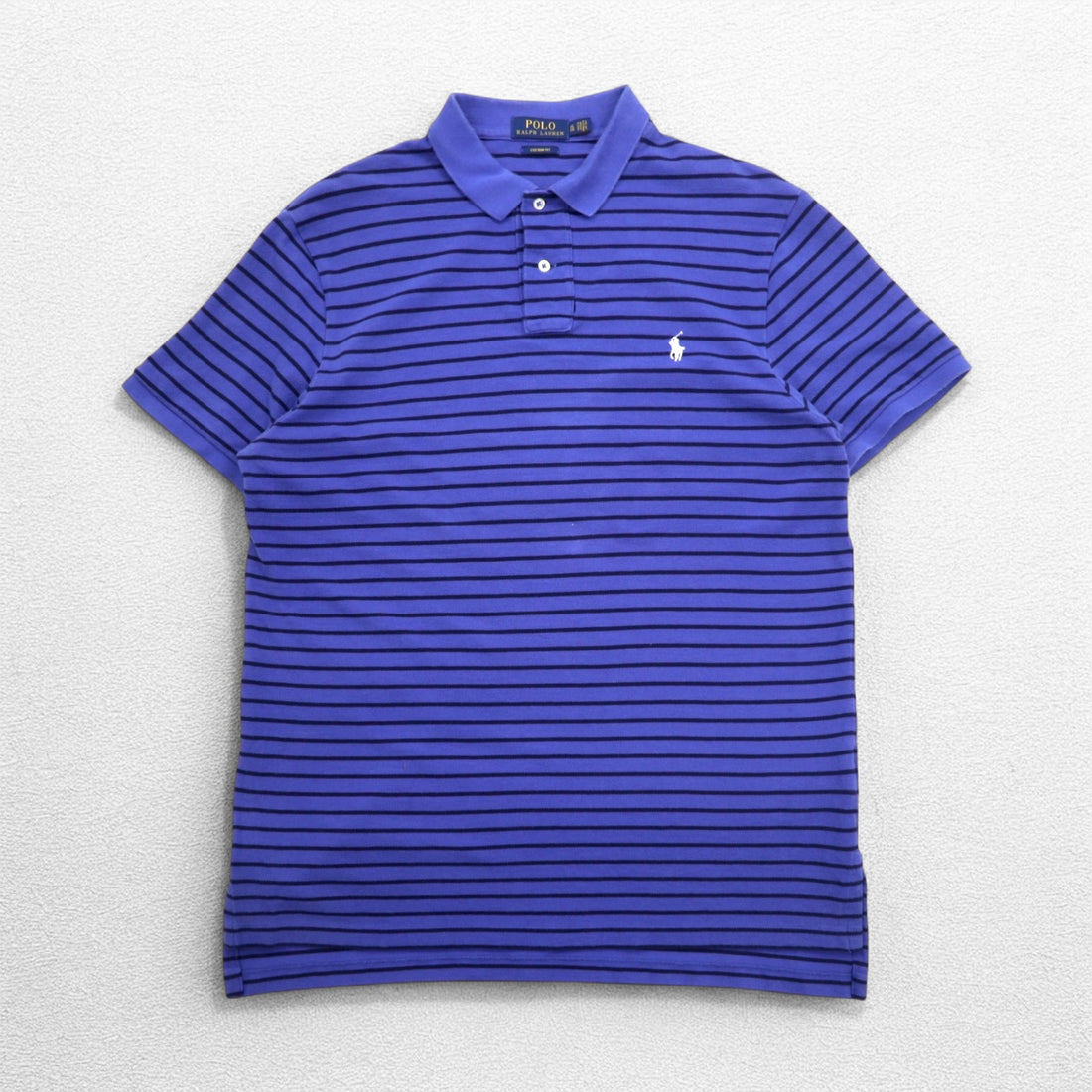 POLO RALPH LAUREN Custom Fit Border Polo Shirt XL CUSTOM FIT Blue Pique Small Pony Embroidery