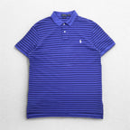 POLO RALPH LAUREN Custom Fit Border Polo Shirt XL CUSTOM FIT Blue Pique Small Pony Embroidery