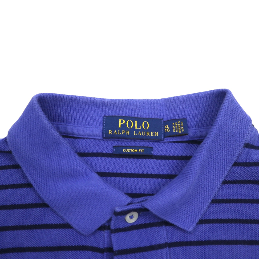 POLO RALPH LAUREN Custom Fit Border Polo Shirt XL CUSTOM FIT Blue Pique Small Pony Embroidery