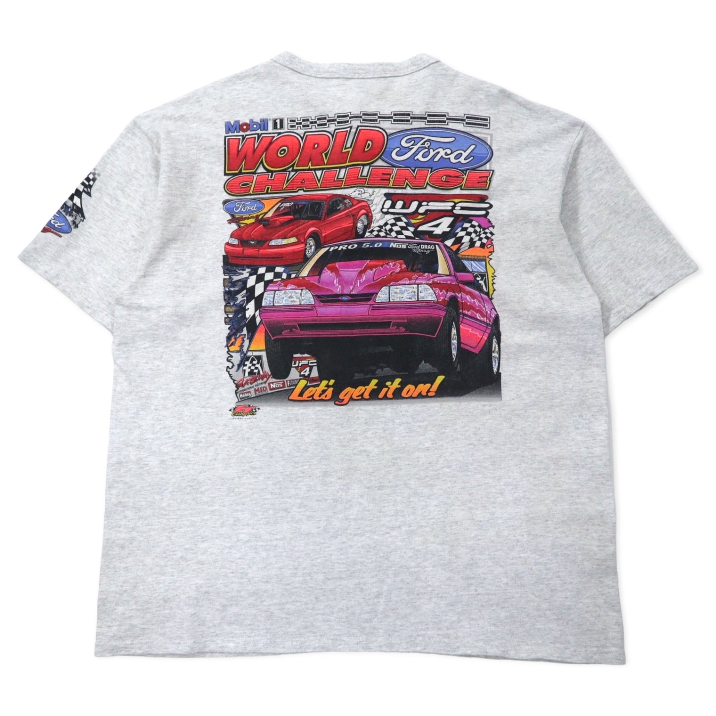 USA製 00年代 COTTON DELUX レーシングカー プリント ヘンリーネック Tシャツ 2X グレー コットン Ford Racing ビッグサイズ