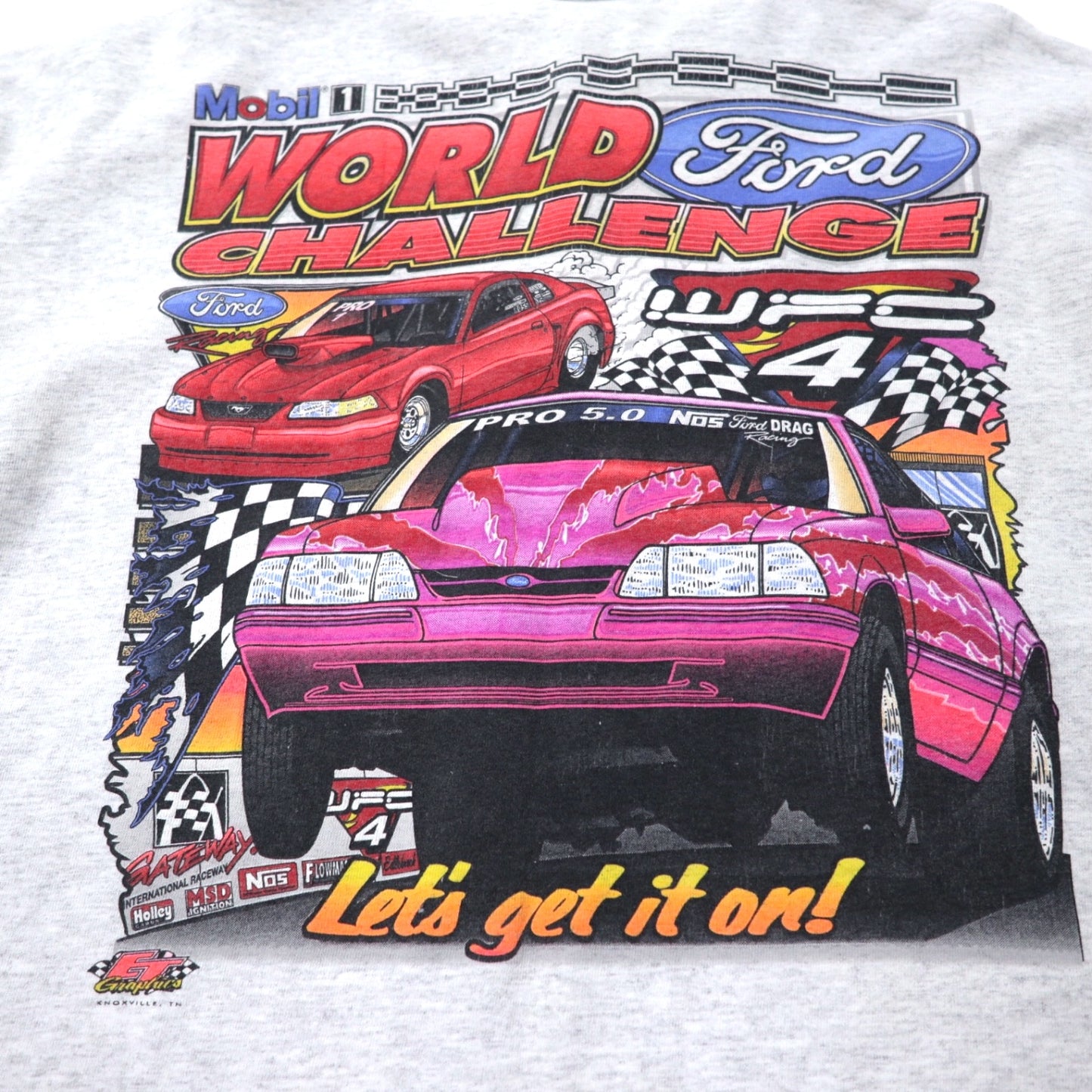 USA製 00年代 COTTON DELUX レーシングカー プリント ヘンリーネック Tシャツ 2X グレー コットン Ford Racing ビッグサイズ