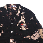 FILA 90年代 タイダイ コットンニット カーディガン L ブラック ブリーチ加工 ワンポイントロゴ刺繍