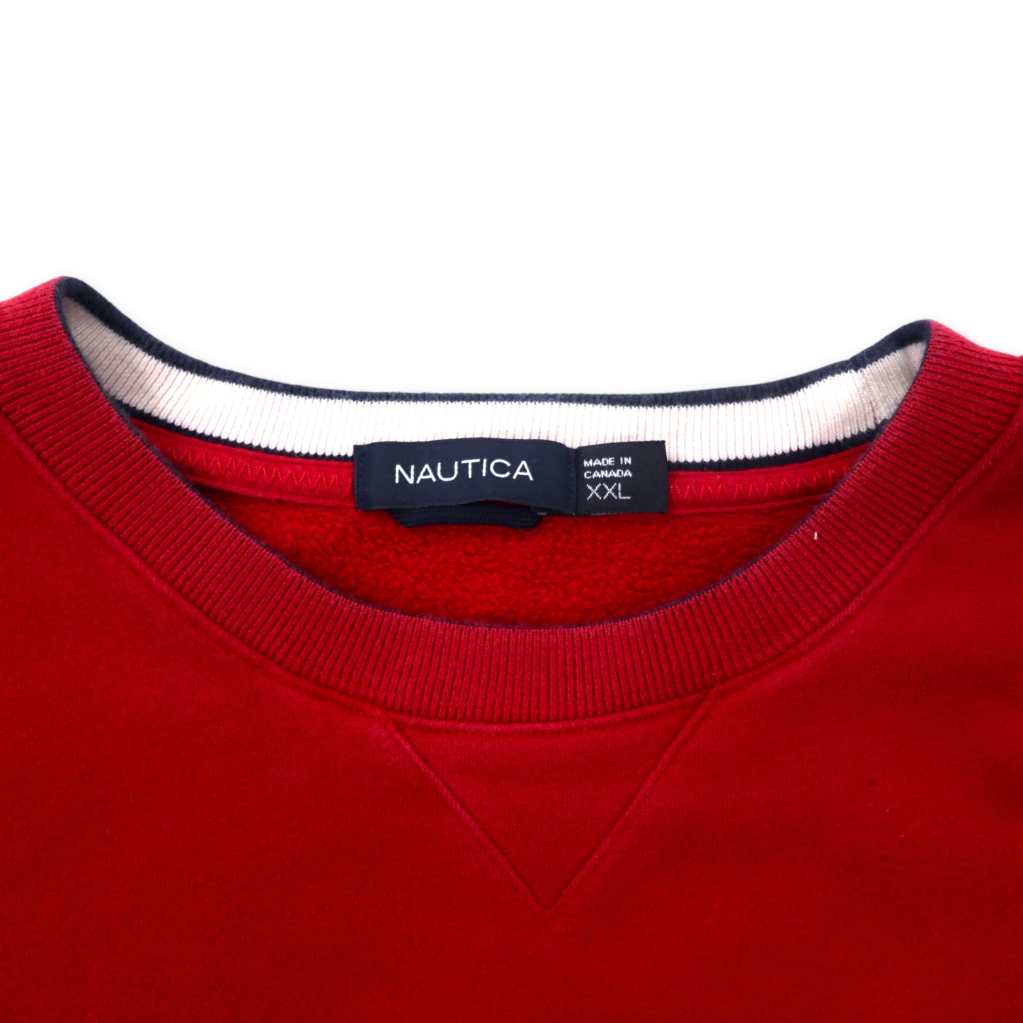 NAUTICA カナダ製 クルーネック スウェット XXL レッド コットン 裏起毛 前V ワンポイントロゴ刺繍 ビッグサイズ
