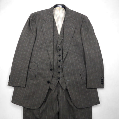 Polo by Ralph Lauren 90s 3-Piece Suit, Size L, Gray Striped Wool, Made in Japan