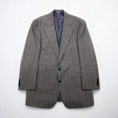 Polo by Ralph Lauren 90s 3-Piece Suit, Size L, Gray Striped Wool, Made in Japan