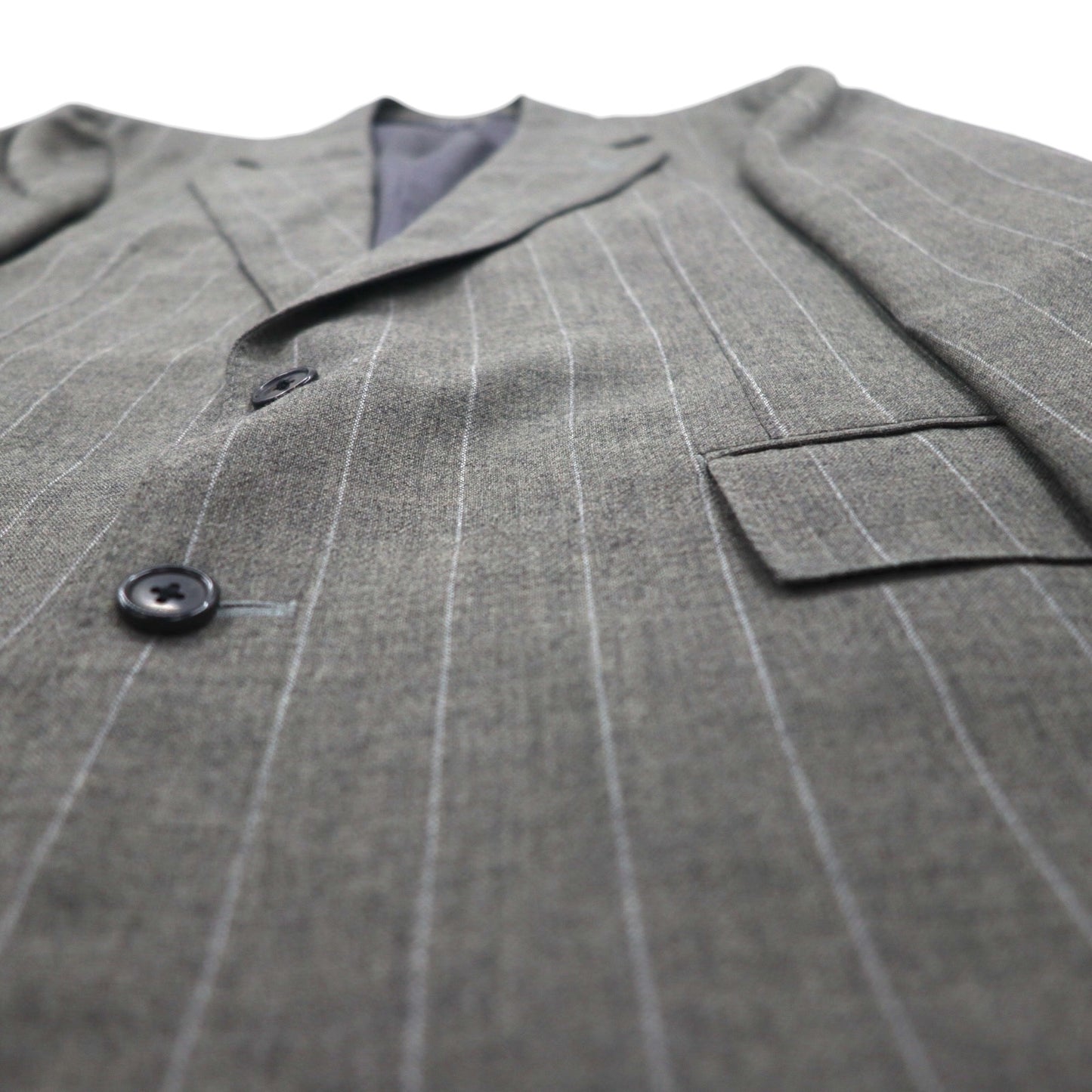 Polo by Ralph Lauren 90s 3-Piece Suit, Size L, Gray Striped Wool, Made in Japan