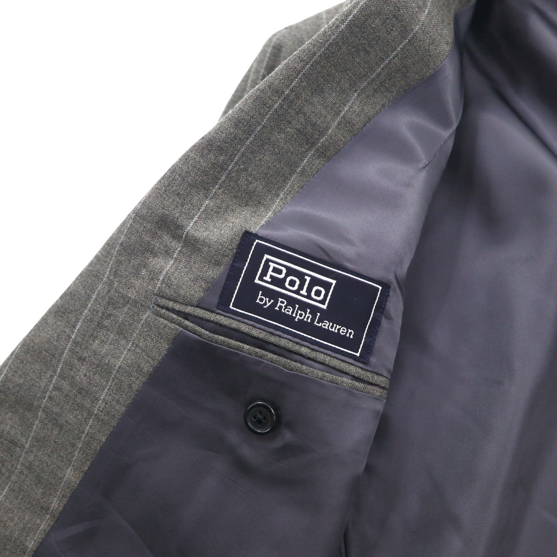 Polo by Ralph Lauren 90s 3-Piece Suit, Size L, Gray Striped Wool, Made in Japan