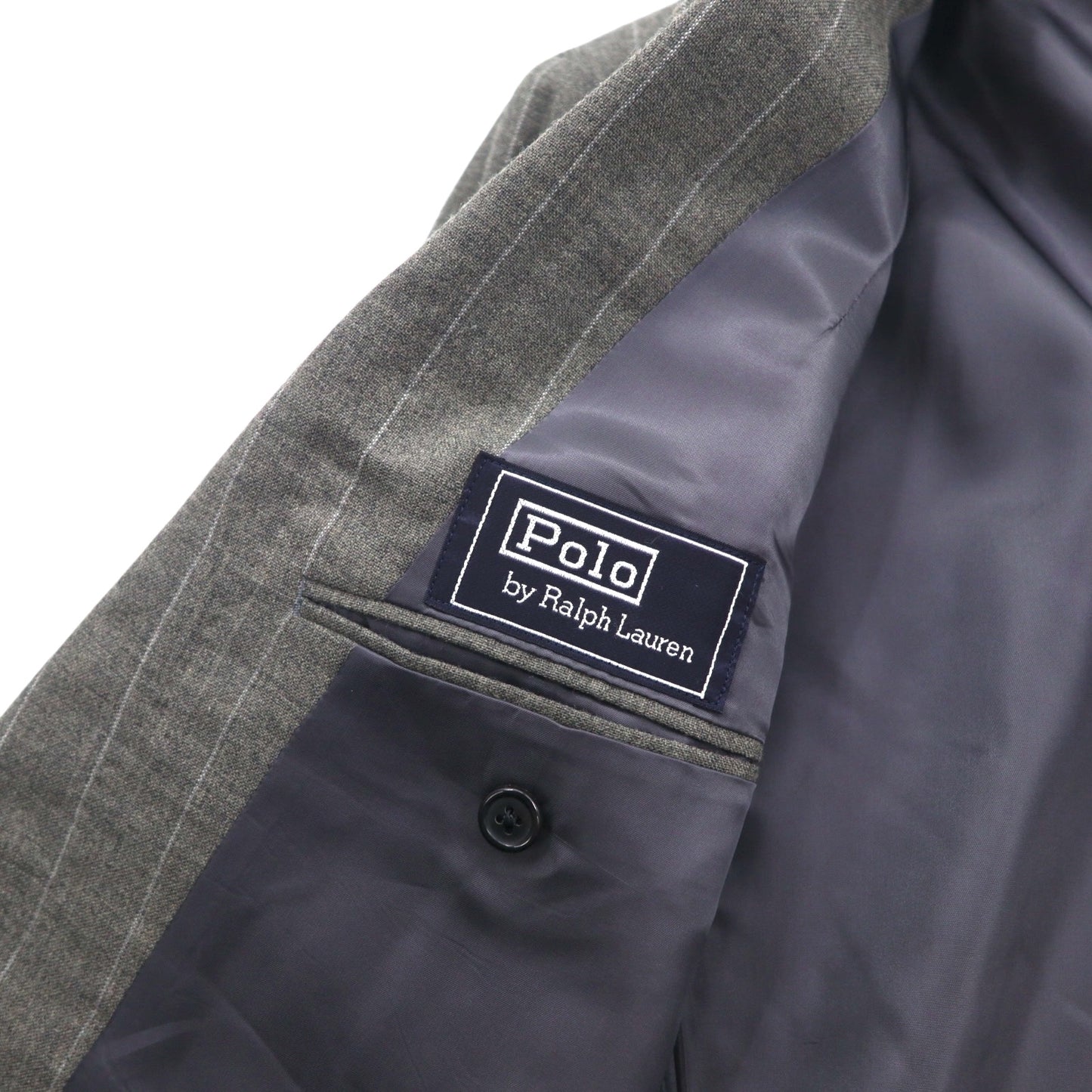 Polo by Ralph Lauren 90s 3-Piece Suit, Size L, Gray Striped Wool, Made in Japan