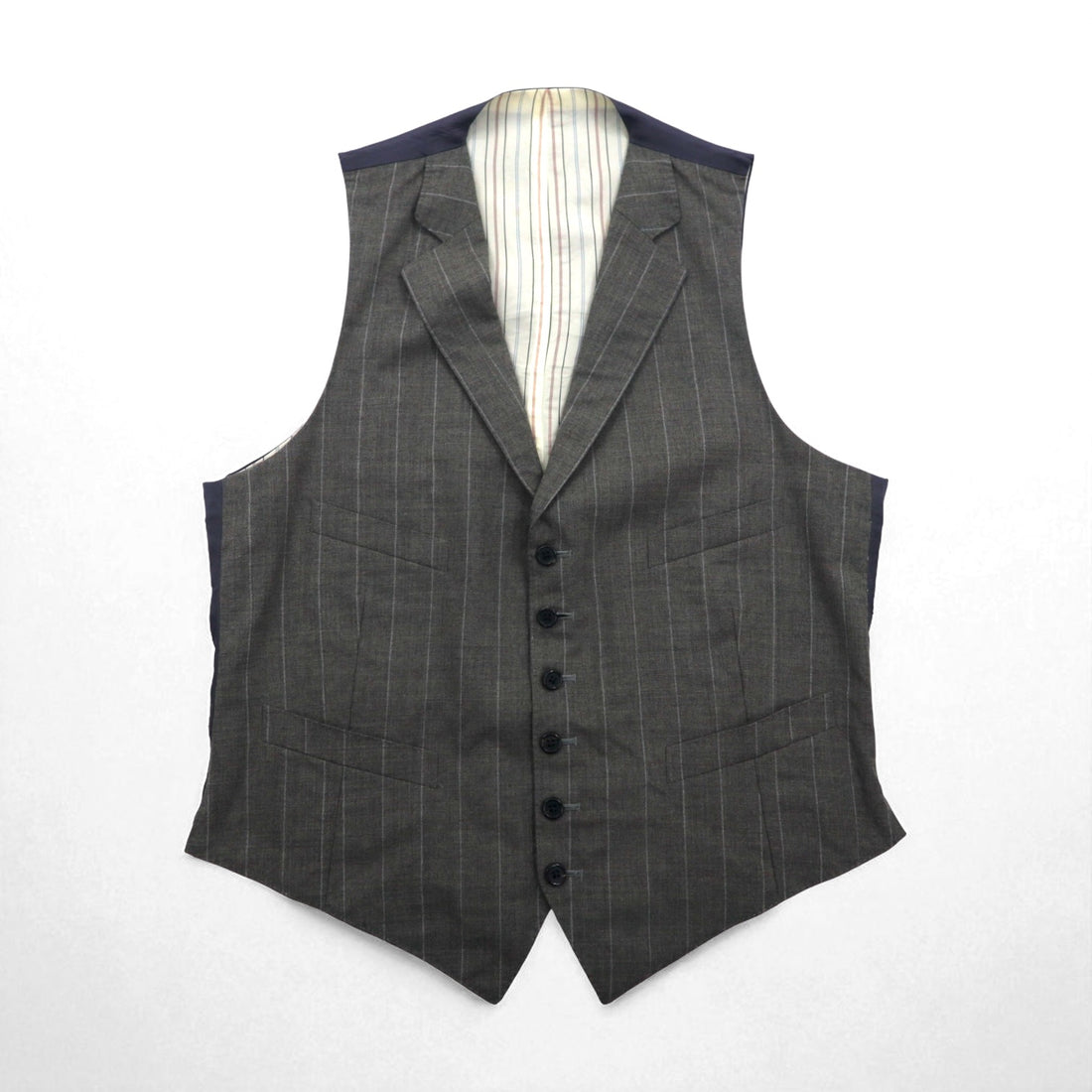 Polo by Ralph Lauren 90s 3-Piece Suit, Size L, Gray Striped Wool, Made in Japan