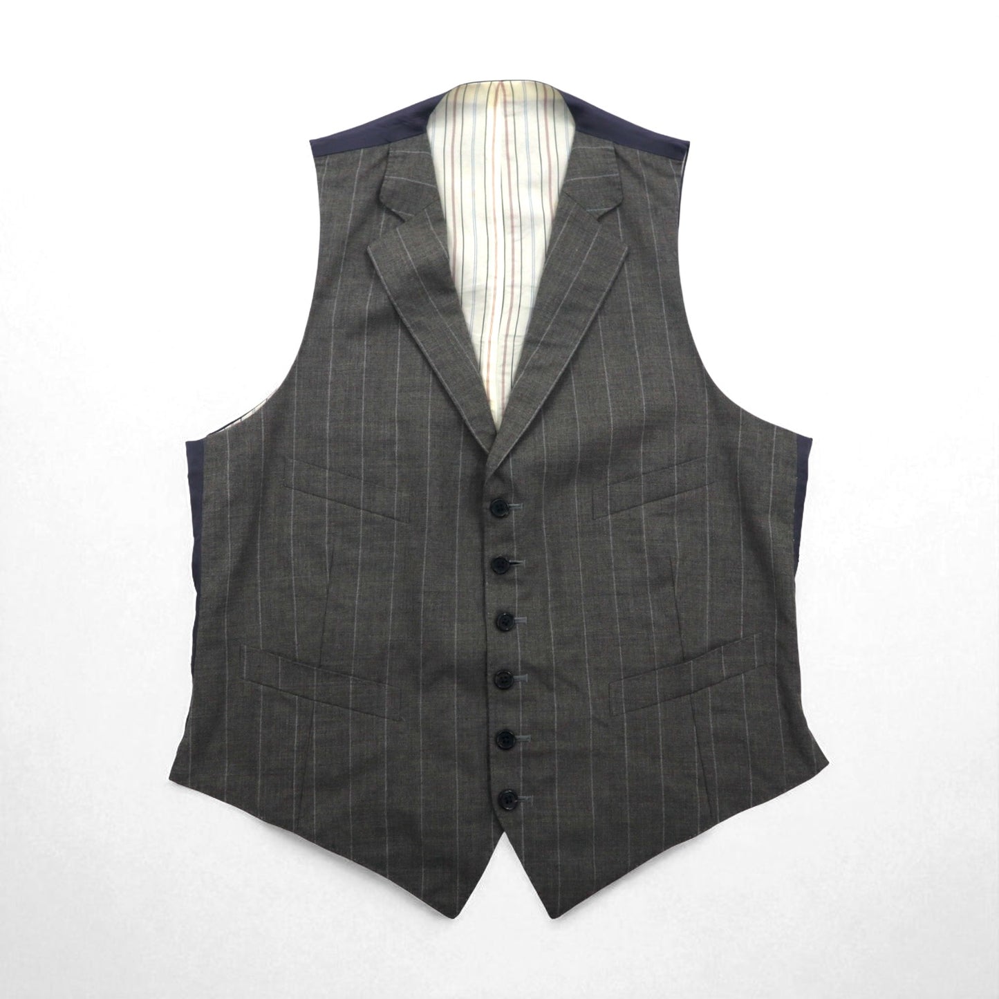 Polo by Ralph Lauren 90s 3-Piece Suit, Size L, Gray Striped Wool, Made in Japan