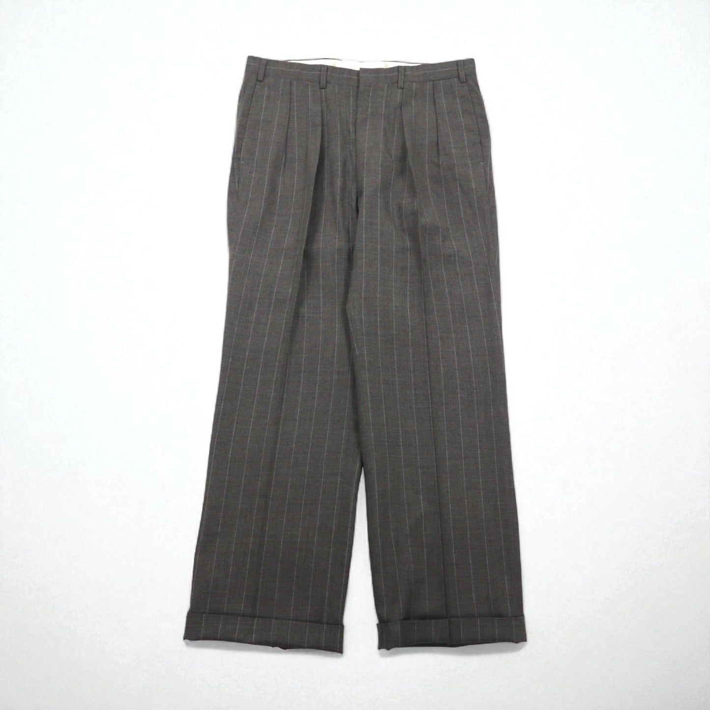 Polo by Ralph Lauren 90s 3-Piece Suit, Size L, Gray Striped Wool, Made in Japan