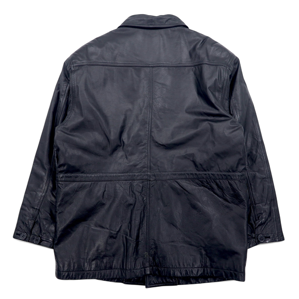 SHABANY Leather Jacket Car Coat L Black Cowhide Leather Drawstring Quilted Liner