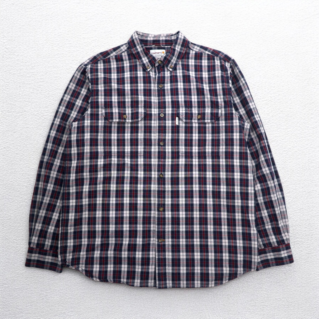 carhartt RELAXED FIT button-down flannel shirt L gray check chest pocket 102214 412