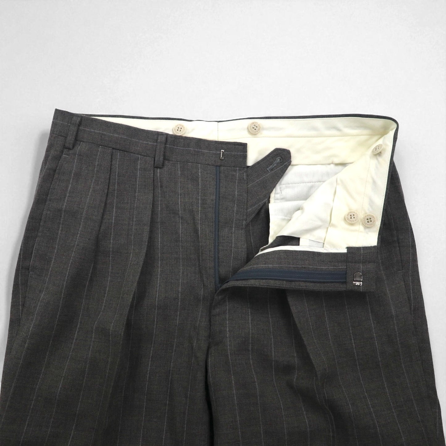 Polo by Ralph Lauren 90s 3-Piece Suit, Size L, Gray Striped Wool, Made in Japan