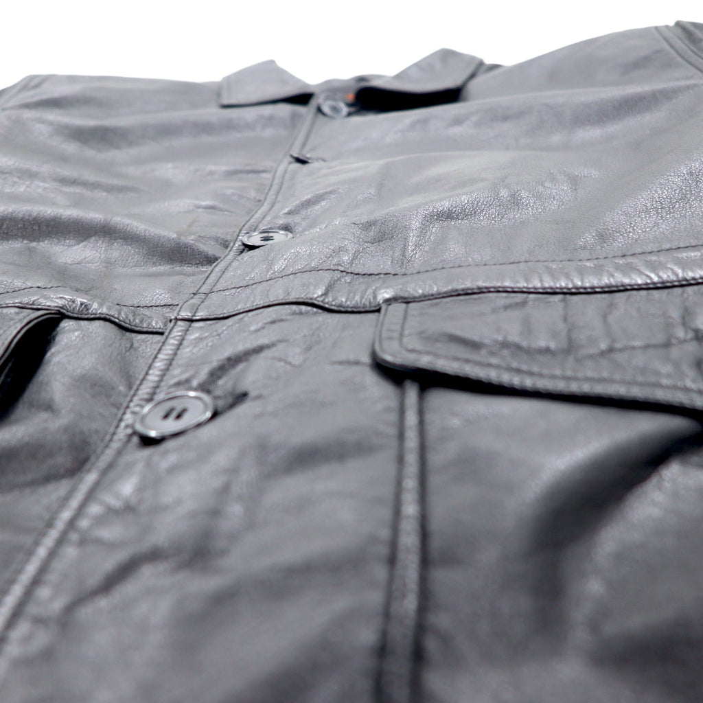 SHABANY Leather Jacket Car Coat L Black Cowhide Leather Drawstring Quilted Liner