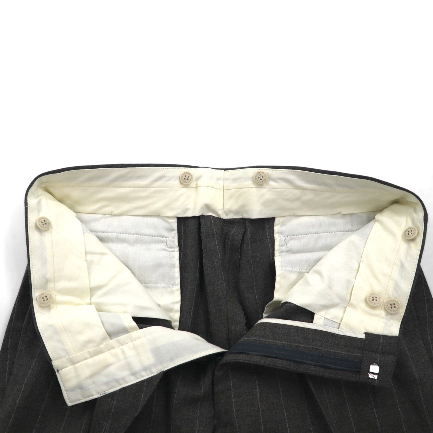 Polo by Ralph Lauren 90s 3-Piece Suit, Size L, Gray Striped Wool, Made in Japan